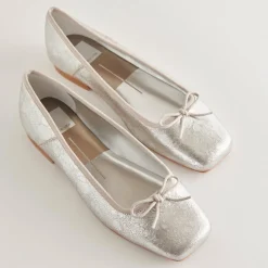 Anisa Ballet Flats Silver Distressed Leather