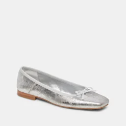 Anisa Ballet Flats Silver Distressed Leather
