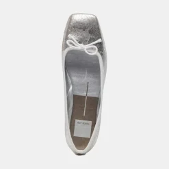Anisa Ballet Flats Silver Distressed Leather