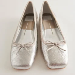 Anisa Ballet Flats Silver Distressed Leather