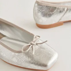 Anisa Ballet Flats Silver Distressed Leather