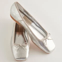 Anisa Ballet Flats Silver Distressed Leather