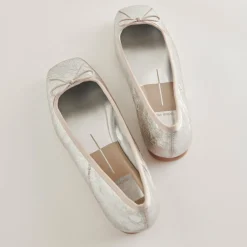 Anisa Ballet Flats Silver Distressed Leather