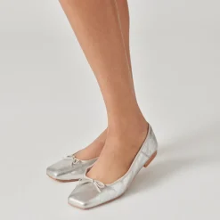 Anisa Ballet Flats Silver Distressed Leather