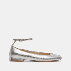 Ashya Ballet Flats Silver Distressed Leather