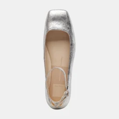 Ashya Ballet Flats Silver Distressed Leather