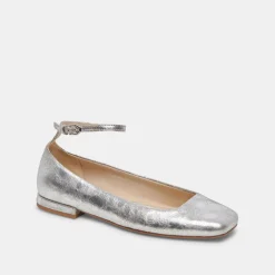 Ashya Ballet Flats Silver Distressed Leather