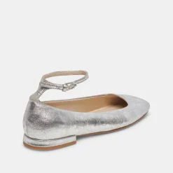 Ashya Ballet Flats Silver Distressed Leather