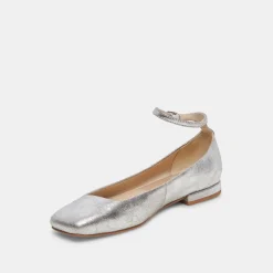 Ashya Ballet Flats Silver Distressed Leather