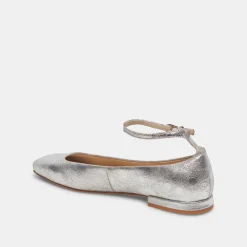 Ashya Ballet Flats Silver Distressed Leather