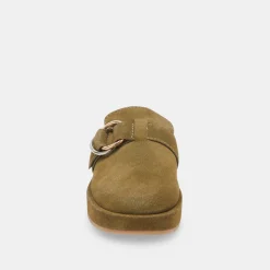 Astor Plush Flats Olive Suede