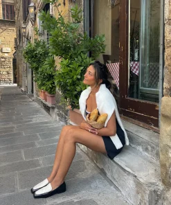 Beny Flats White Black Crinkle Patent