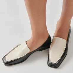 Beny Flats White Black Crinkle Patent