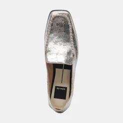 Beny Wide Flats Silver Distressed Leather
