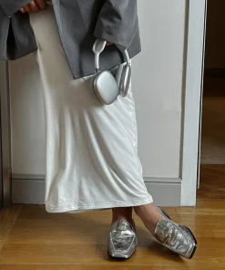 Beny Wide Flats Silver Distressed Leather