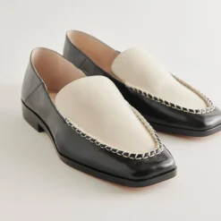 Beny Wide Flats White Black Crinkle Patent
