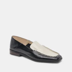 Beny Wide Flats White Black Crinkle Patent