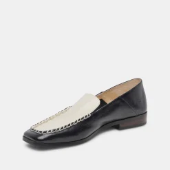 Beny Wide Flats White Black Crinkle Patent