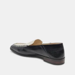 Beny Wide Flats White Black Crinkle Patent