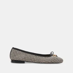 Cacy Ballet Flats White Black Raffia