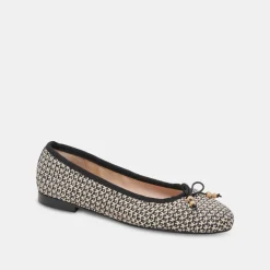 Cacy Ballet Flats White Black Raffia