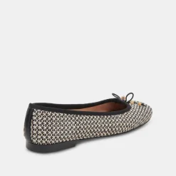 Cacy Ballet Flats White Black Raffia