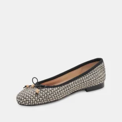 Cacy Ballet Flats White Black Raffia