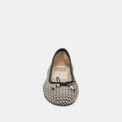 Cacy Ballet Flats White Black Raffia