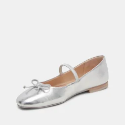 Carin Ballet Flats Silver Metallic Leather