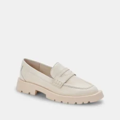 Elias Flats Ivory Embossed Leather