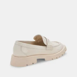 Elias Flats Ivory Embossed Leather