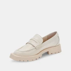 Elias Flats Ivory Embossed Leather
