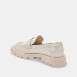 Elias Flats Ivory Embossed Leather