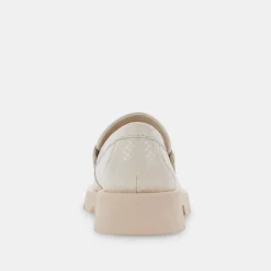 Elias Flats Ivory Embossed Leather