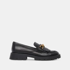 Erna Wide Flats Black Leather