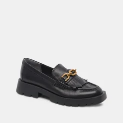 Erna Wide Flats Black Leather