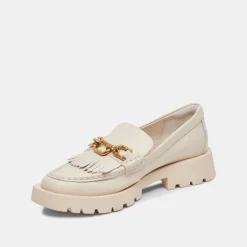 Erna Wide Flats Ivory Leather