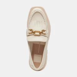 Erna Wide Flats Ivory Leather