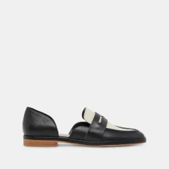 Moyra Flats Black White Leather