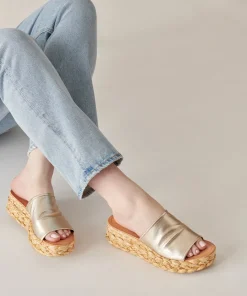 Pablos Wide Sandals Gold Metallic Leather