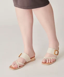 Perris Sandals Ivory Embossed Leather