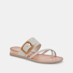 Perris Sandals Ivory Embossed Leather