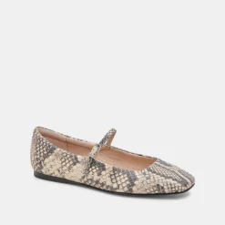 Reyes Ballet Flats Black White Snake Embossed