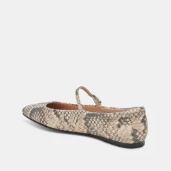 Reyes Ballet Flats Black White Snake Embossed