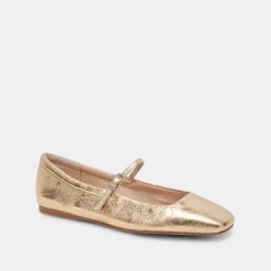 Reyes Ballet Flats Gold Distressed Leather