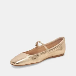 Reyes Ballet Flats Gold Distressed Leather