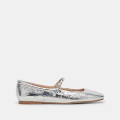 Reyes Ballet Flats Silver Distressed Leather