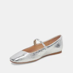 Reyes Ballet Flats Silver Distressed Leather