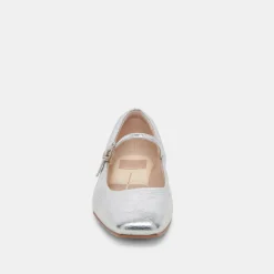 Reyes Ballet Flats Silver Distressed Leather