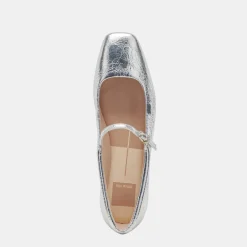 Reyes Ballet Flats Silver Distressed Leather